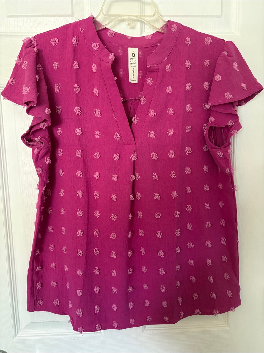 Bright Fuchsia Flutter Sleeve V-Neck Blouse